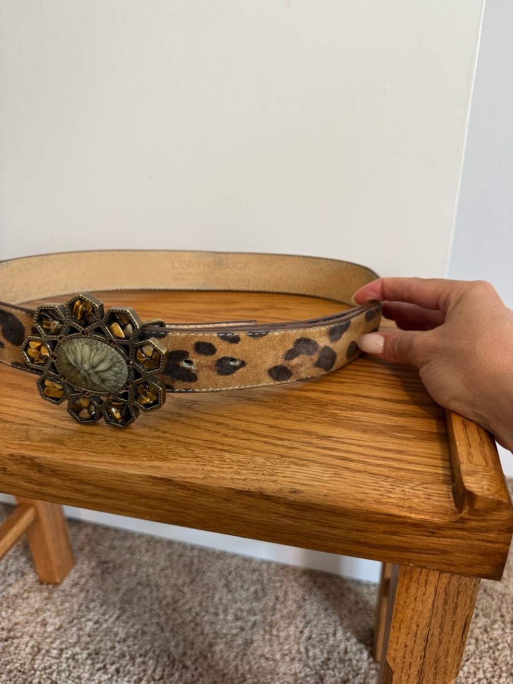 Leatherock Leopard Print Belt with Floral Gem Buckle - Picture 3 of 8